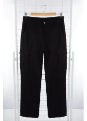  Collection Black Cargo Pocket Cotton Pants, Baggy/Loose Fit and Pinch Tightening Tmnss24Pl00021