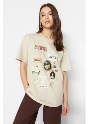  Collection Premium Stone 100% Cotton Printed Oversize/Wide Fit Crew Neck Knitted T-Shirt TWOSS23TS00282