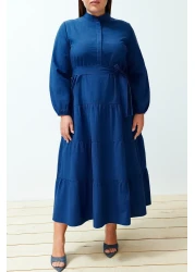  Modest فستان منسوج بحزام وطية صدر السترة وأزرار من Saks TCTSS21EL3343