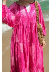 LOCCO Women's Figure Patterned Dress Fuchsia