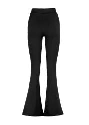 Collection Black Ribbed Flare / Flare Leg High Waist Stretchy Knitted Leggings Trousers TWOSS23PL00135