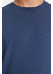  Collection تي شيرت رمادي-إكرو-نيلي نحيف/نحيف برقبة دائرية أساسي 100% قطن 3 قطع TMNSS19BO0007