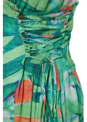  Collection فستان شاطئ طويل منسوج بطباعة استوائية باللون الأخضر TBESS24EL00098