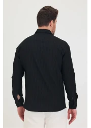 COOL TARZ Men's Slim Fit Slim Fit Long Sleeve Shirt with Self-Stripe Detail