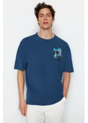  Collection تي شيرت قطني كبير الحجم مطبوع باللون النيلي الغامض - TMNSS22TS0838