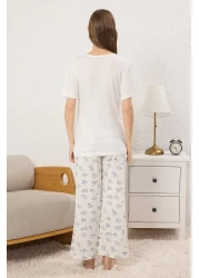  Collection طقم بيجامة محبوكة من الجيرسيه باللون الأبيض والأزرق THMSS25PT00212