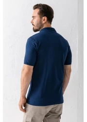 JB John Borners تي شيرت قطن مطبوع برقبة بولو للرجال باللون الأزرق الداكن - 25Y 2061
