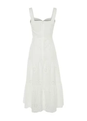  Collection White Waist Opening Midi Lined Embroidery Woven Dress TWOSS23EL00156