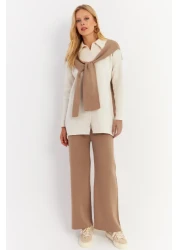 Cool & Sexy Camel Colored Women's Knitwear Cardigan and Bottom Set - Nuv20