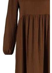  Modest Brown Stand Collar Crinkle Wide Fit Woven Dress TCTSS22EB00171