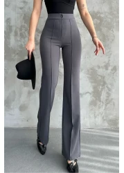 macharel jeans بنطال بالازو نسائي عالي الخصر من أنثراسايت