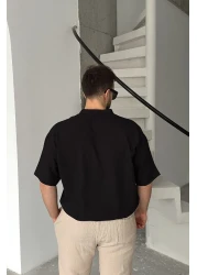 Livio Ferri Soro Men's Oversize Linen Look Short Sleeve Court Collar Half Placket Shirt