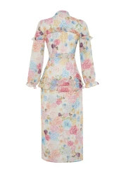  Modest فستان من الشيفون المنسوج ومبطن ومكشكش ومزين بنقشة الزهور أرجواني TCTSS24EB00003