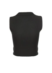  Collection بلوزة محبوكة قابلة للتمدد برقبة بولو سوداء اللون TWOSS22BZ0335