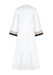  Modest فستان منسوج بتطريز إكرو وتفاصيل شرابة TCTSS24EB00134