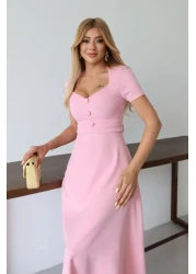 MILANOFOX فستان مزدوج بتفاصيل أزرار وحزام بياقة مربعة – فستان أنيق ومريح للمناسبات اليومية والمناسبات الخاصة