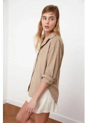  Collection قميص منسوج من القطن بقصة فضفاضة من المنك TWOAW20GO0107