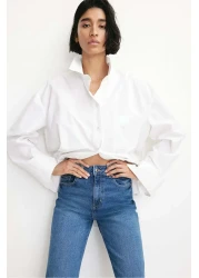 H&M بنطلون جينز واسع وعالي الخصر