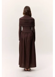 Manuka Brown Long Dress Wide Etelik