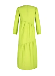  Modest فستان منسوج من القطن ذو قصة واسعة باللون الأخضر الزيتي TCTSS21EL3470