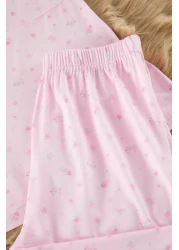  Collection طقم بيجامة محبوكة بطبعة زهور وردية - ربطة عنق وأشرطة THMSS24PT00233