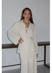 Laluvia طقم قميص تنورة بحزام من Natural - 8763