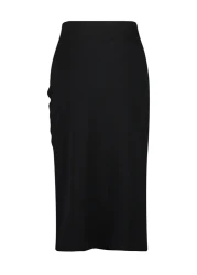  Collection Black High Waist Drape and Slit Detail Crepe Fabric Midi Knitted Skirt Twoss23Et00316