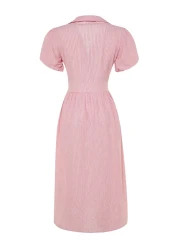  Collection Pink Striped Double Breasted Collar Midi Woven Dress TWOSS23EL02233