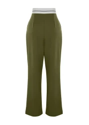  Collection Oil Green Wide Leg New Tyle Fabric Trousers