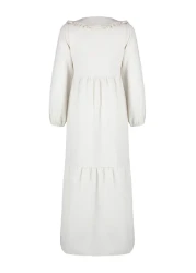  Modest Ecru Embroidery Detail Linen Look Woven Dress Tctss23Eb00257