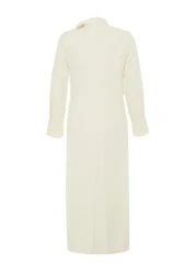  Modest فستان منسوج بياقة حجرية وربطة عنق TCTSS23EB00283