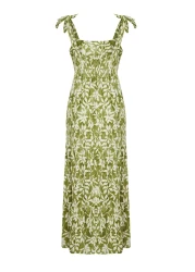  Collection Green Tie-Up Suspender Skirt Ruffle Ribbed Maxi Knitted Maxi Dress TWOSS23EL02328