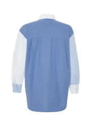  Collection Blue Color Blocked Oversize Wide Fit Woven Shirt TWOSS24GO00136