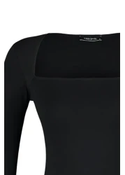  Collection Black Cotton Stretchy Square Neck Fitted Blouse TWOAW24BZ00165