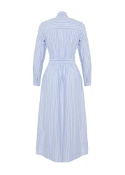  Modest Blue Buttoned Striped Woven Shirt Dress Tctss24Eb00078