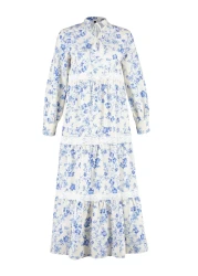  Modest Beige Linen Look Floral Woven Dress TCTSS24EB00054