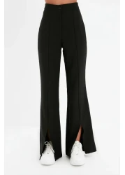  Collection Black Flare Woven Fabric Trousers with Spanish Leg Slit - Twoaw22Pl0046