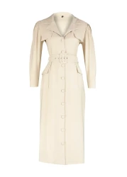  Modest فستان قميص منسوج بأزرار من الكتان مع حزام حجري TCTSS24EB00017