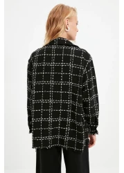  Collection قميص سترة منسوجة من التويد بجيب منقوش أسود TWOAW21GO0087