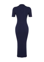  Collection Navy Blue Maxi Polo Neck Dress Twoss24El00282