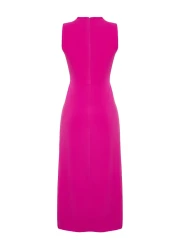  Collection Pink Degaje Neck Skirt Cut Detail Midi Woven Dress TWOSS24EL00390