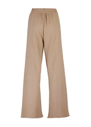  Collection Beige Print Detailed Wide Leg/Relaxed Cut Asymmetrical Waist Knitted Trousers TWOAW23PL00389