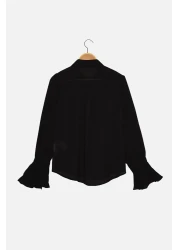  Collection Spanish Sleeve Black Woven Shirt - Regular Fit TWOAW22GO0487