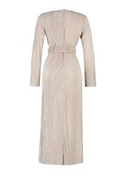 Modest Gold Knitted Dress - Belt and Pleated, TCTSS24EB00154