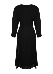  Collection Limited Edition Black A-Line Woven Dress with Stitching Detail TWOAW24EL00866