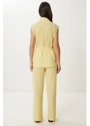 Lovelyİstanbul بدلة محبوكة بحزام بالازو أصفر LBY0002