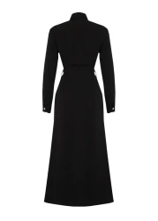  Modest Black Gold Button Detailed Woven Shirt Dress TCTSS24EB00132