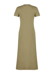 Collection Khaki Pocketed Premium Crew Neck A-Line Knitted Midi Dress TWOSS24EL00169
