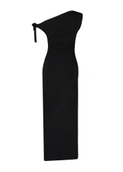  Collection Limited Edition Black Fitted/Body-Fitting Knitted Maxi Flexible Pencil Dress TWOSS24EL00563