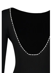  Collection فستان أسود قصير مزين باللؤلؤ من الخلف - TWOAW24EL00089